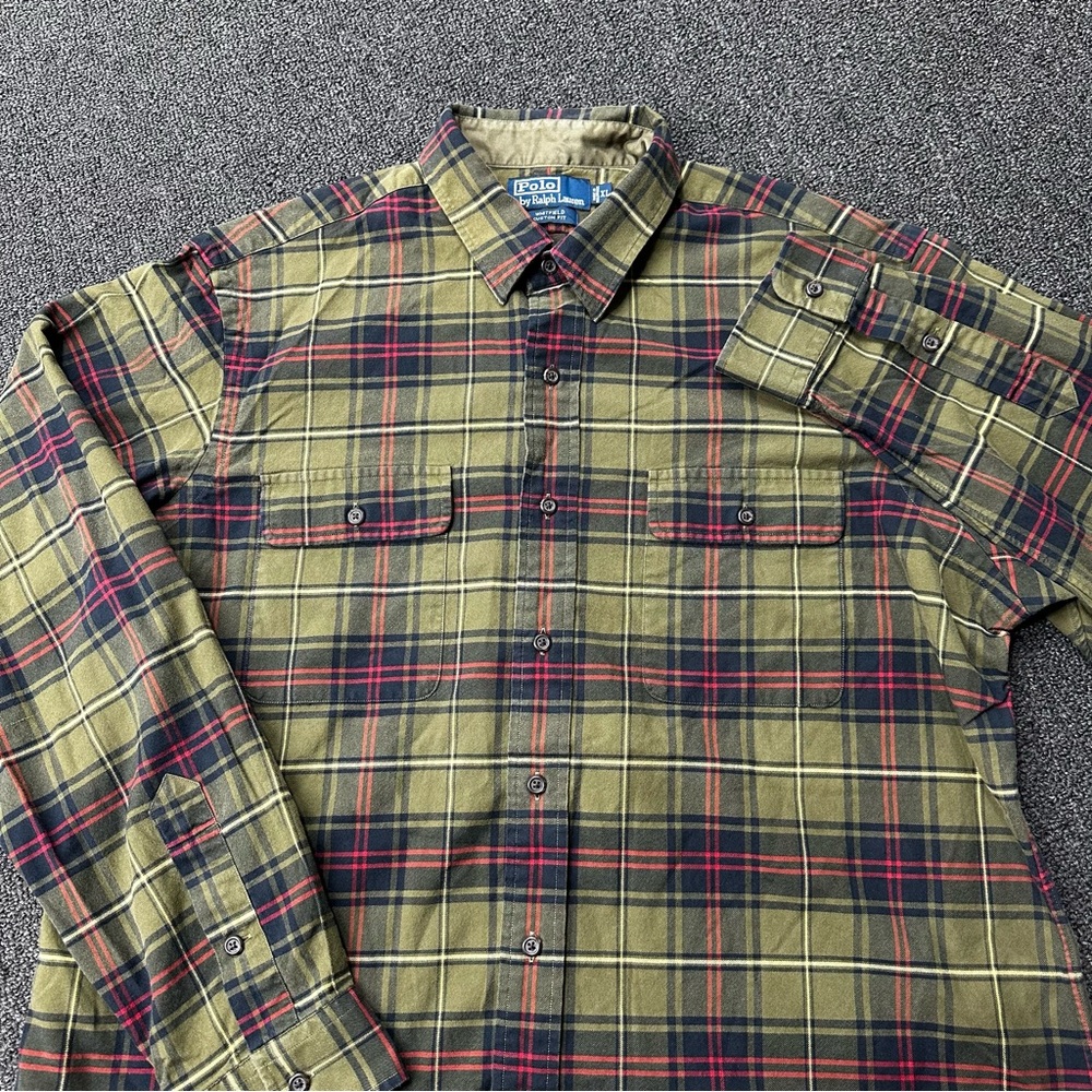 Polo Ralph Lauren Whitfield Button Down Flannel Green/red Mens XL Custom Fit